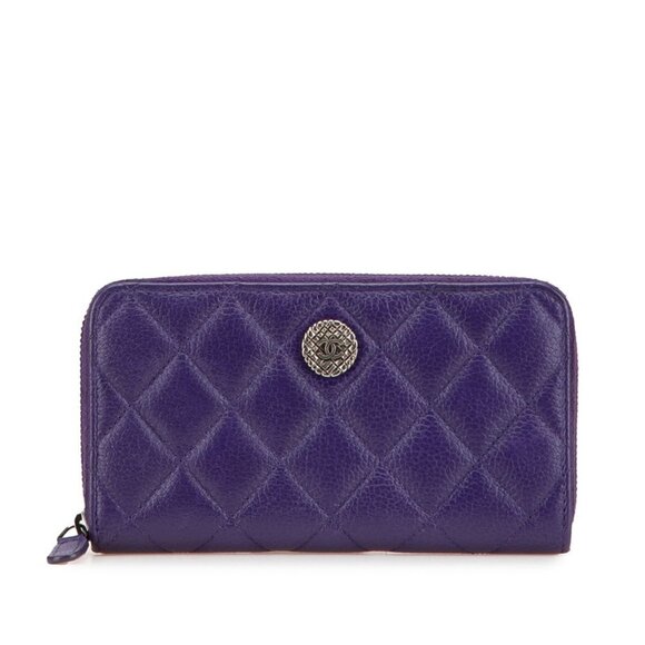 CHANEL Purple Lambskin Leather Logo Wallet - Picture 1 of 9